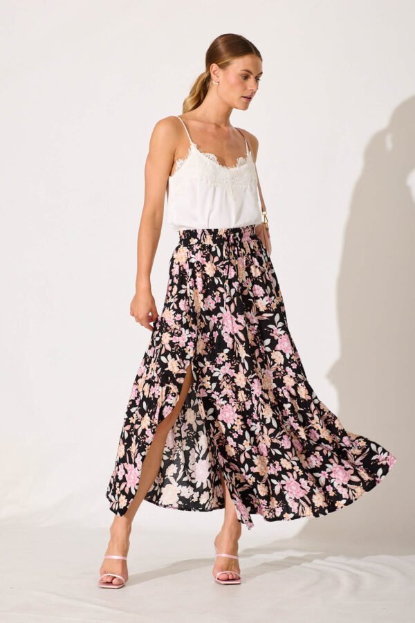 Maxi Skirt In Black With Blush Multi Floral - Image 4