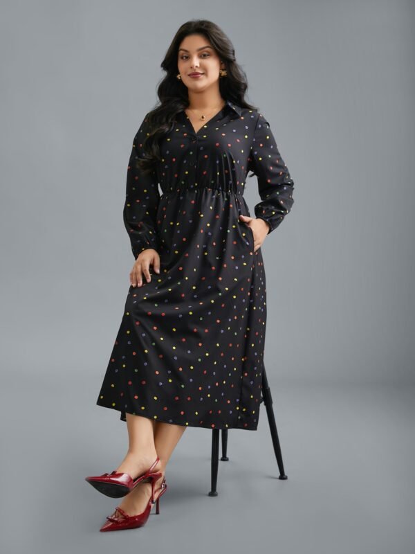 Shirt Collar Colored Polka Dot Dress - Image 3