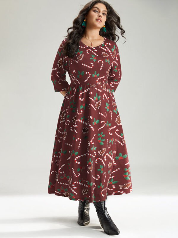 Christmas Print Pocket Elastic Waist Dress - Image 13