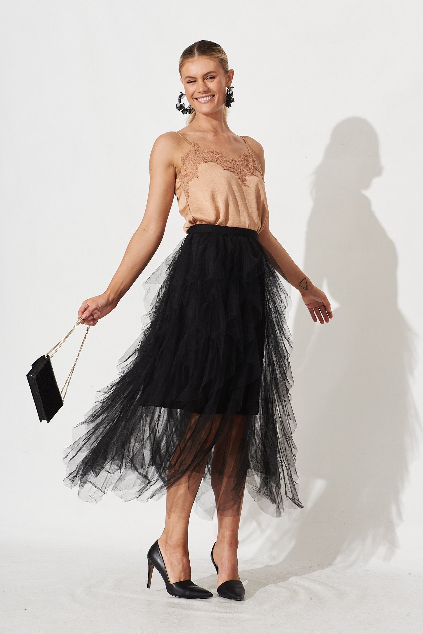 Midi Tulle Skirt In Black