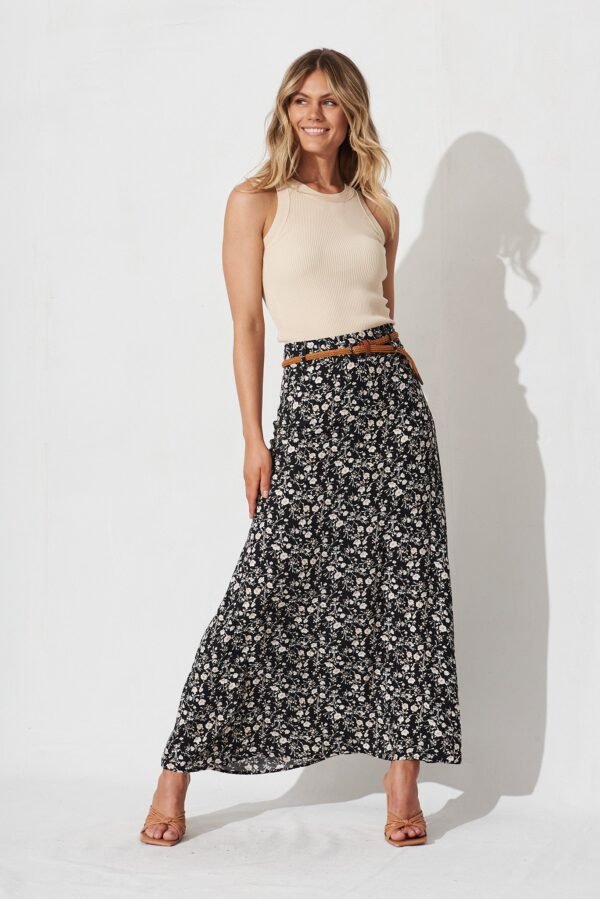 Maxi Skirt In Black With White Floral