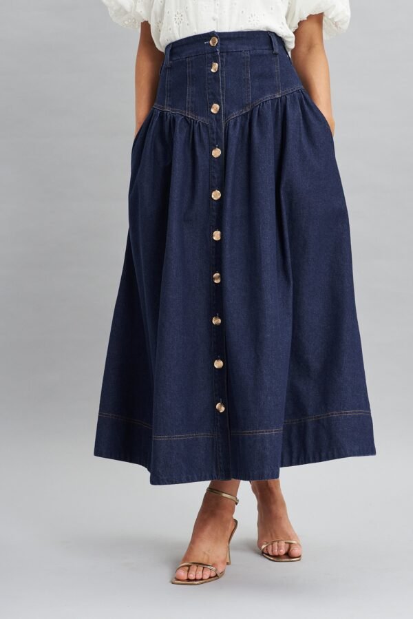 Maxi Denim Skirt In Dark Blue