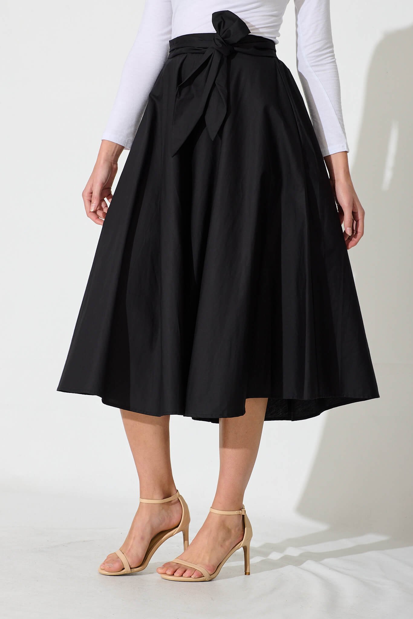 Midi Skirt In Black Cotton