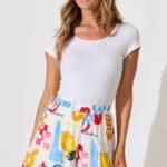 Short In White Lemon Print Ric Rac Trim