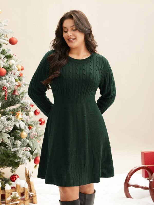 Cable Knit Fit-and-Flare Midi Sweater Dress - Image 8