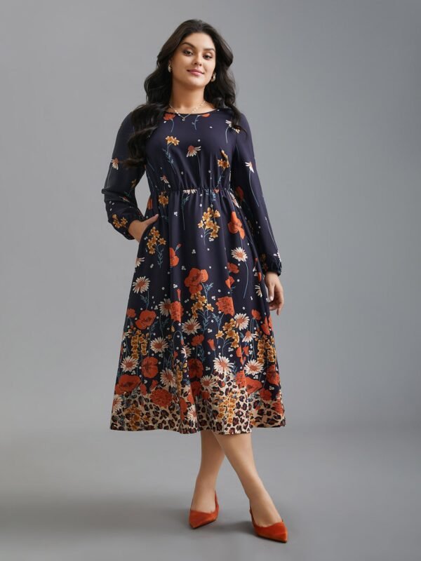 Floral Boho Print Lantern Sleeve Dress - Image 3