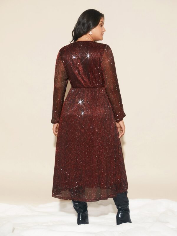 Stretchy Gold Foil Surplice Neckline Midi Dress - Image 4