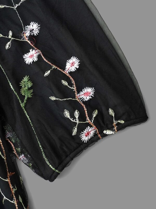 Floral Embroidered Elastic Waist Lined Midi Dress - Image 8
