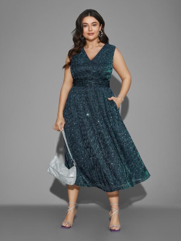 Sequin Surplice Neckline Sleeveless Midi Dress - Image 8