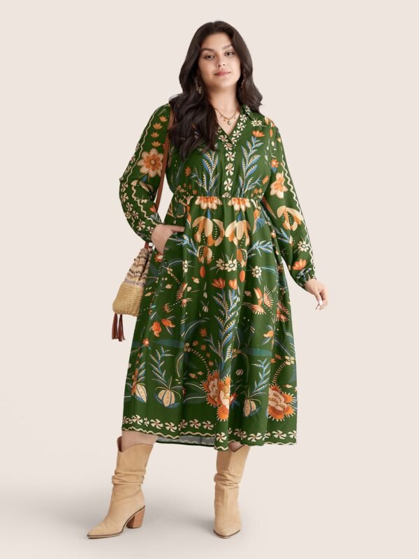 Bandana Print Pocket Lapel Collar Elastic Cuffs Dress - Image 18
