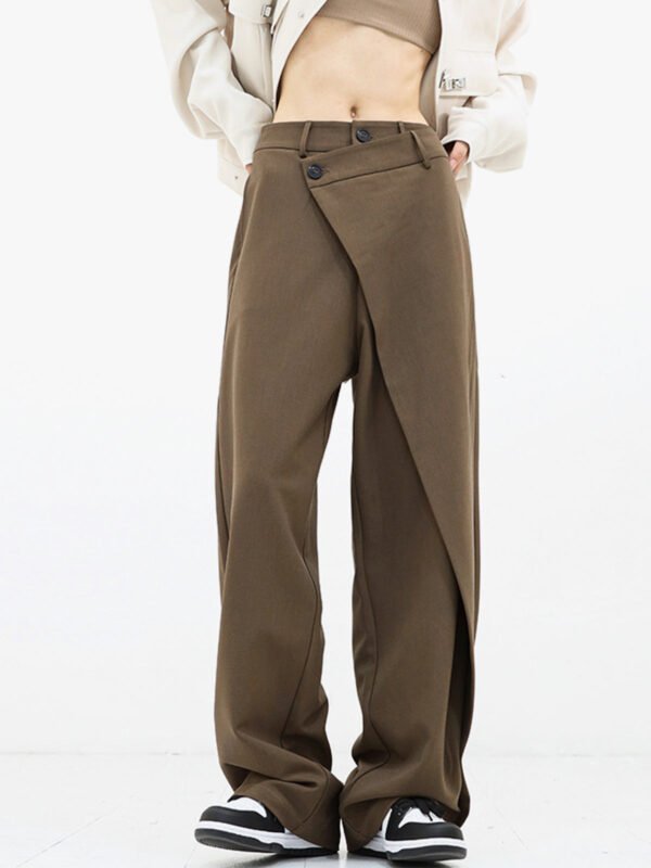Asymmetrical Layer Button Wide Leg Dress Pants - Image 8