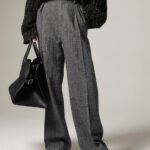Herringbone Pockets Wide Leg Dress Pants