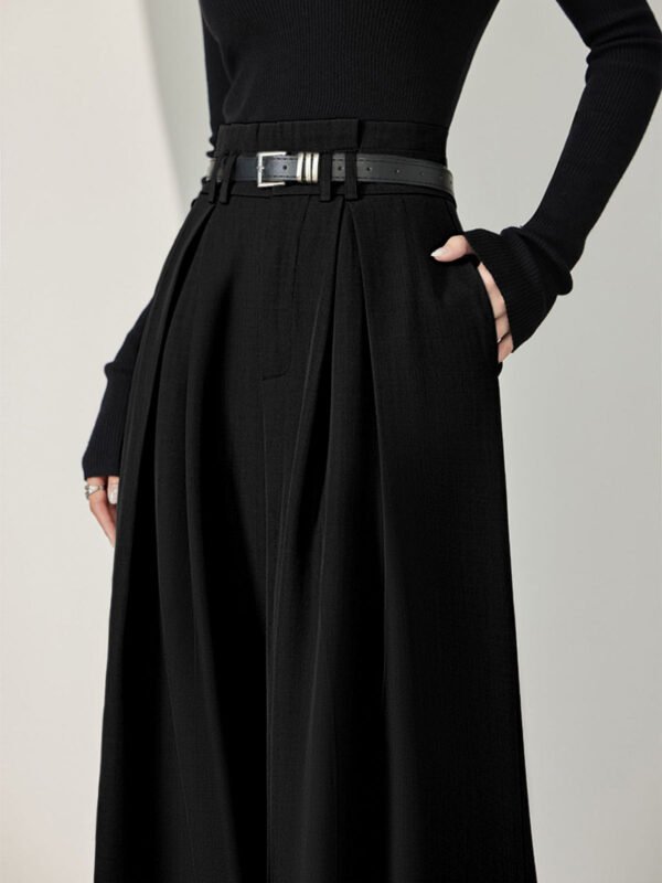 Solid Belted Pleated Wide Leg Pants - Image 2