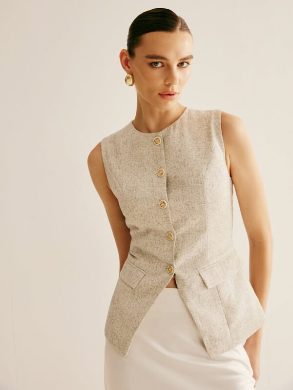 Elegant Breasted Piping Split Vest - Image 3