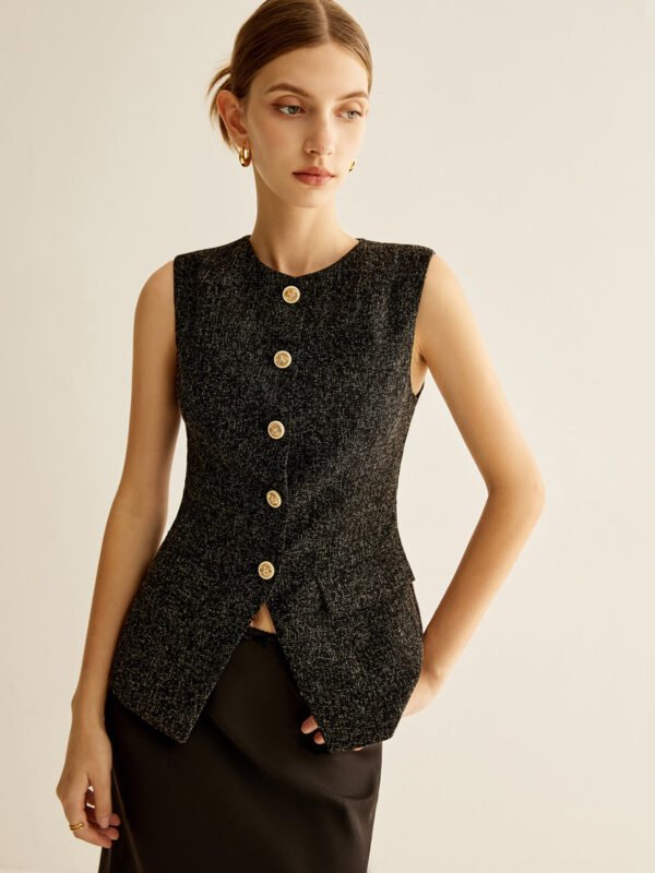 Elegant Breasted Piping Split Vest - Image 11