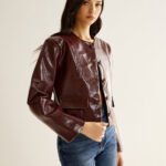Crew Neck PU Leather Short Blazer - Image 3