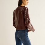 Crew Neck PU Leather Short Blazer - Image 7