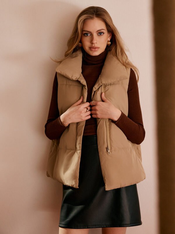 Turtleneck Quilted Zipper Vest - Image 3